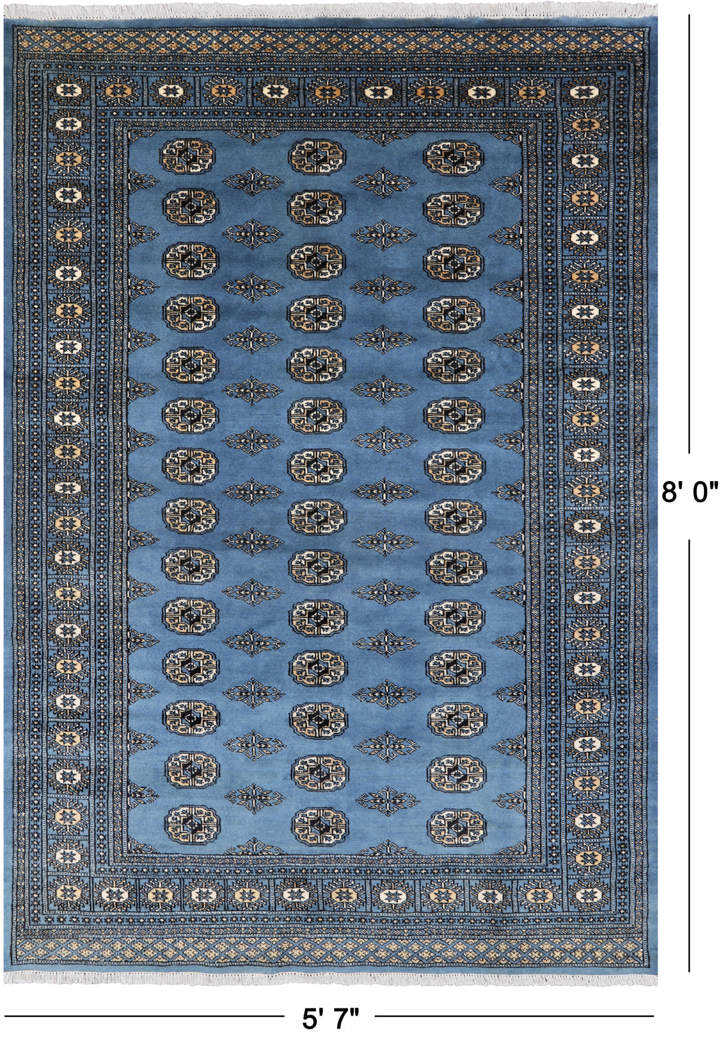 Blue Bokhara Hand Knotted Wool Rug - 5' 7" X 8' 0"
