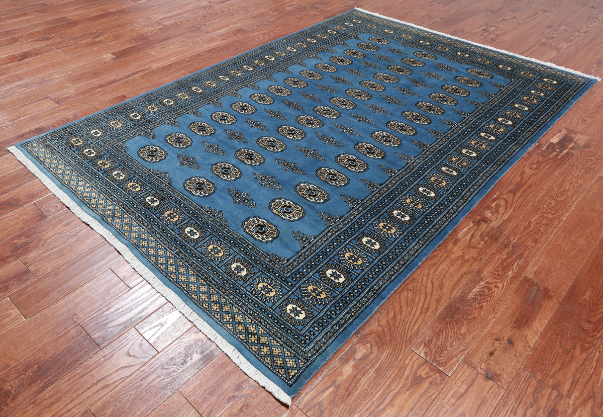 Blue Bokhara Hand Knotted Wool Rug - 5' 7" X 8' 0"