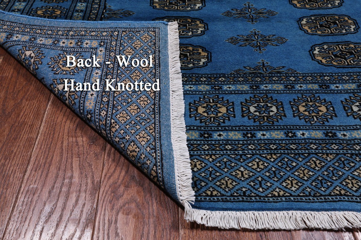 Blue Bokhara Handmade Wool Rug - 5' 7" X 7' 9"