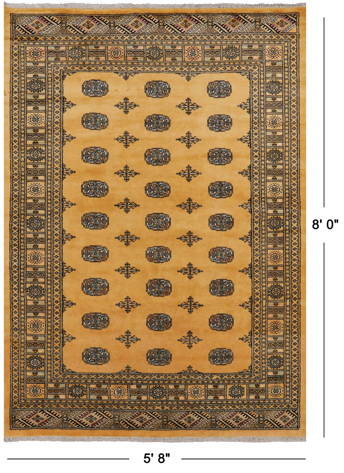 Gold Bokhara Hand Knotted Wool Rug - 5' 8" X 8' 0"