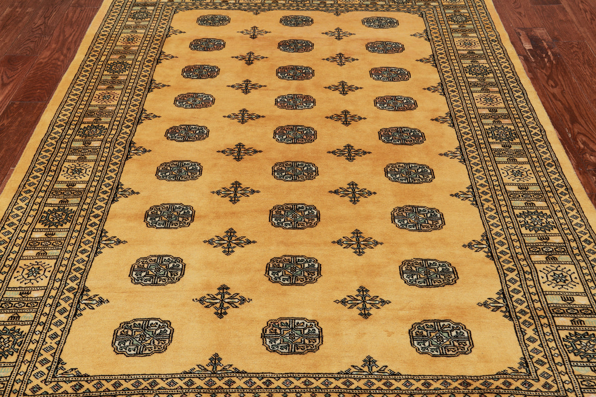 Gold Bokhara Hand Knotted Wool Rug - 5' 8" X 8' 0"