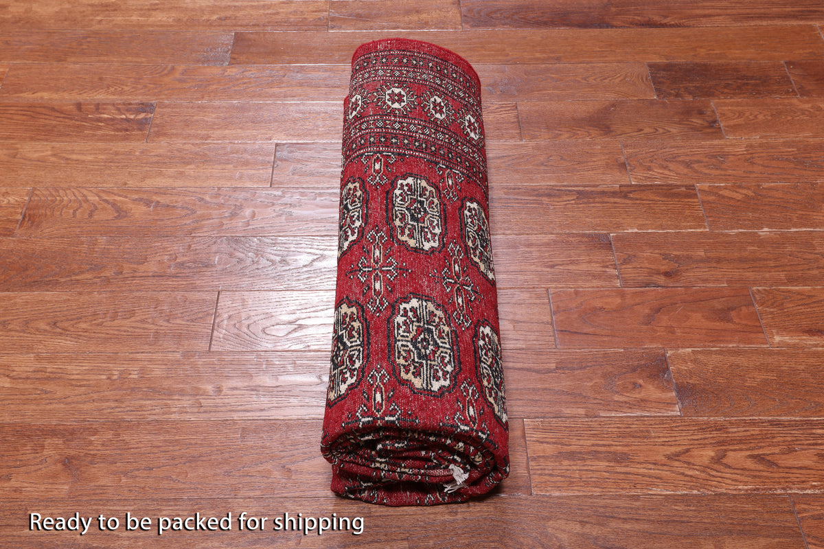 Red Bokhara Handmade Wool Rug - 5' 7" X 7' 11"
