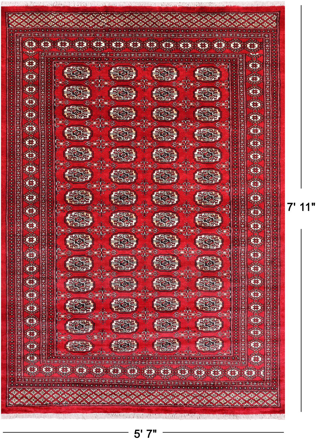 Red Bokhara Handmade Wool Rug - 5' 7" X 7' 11"