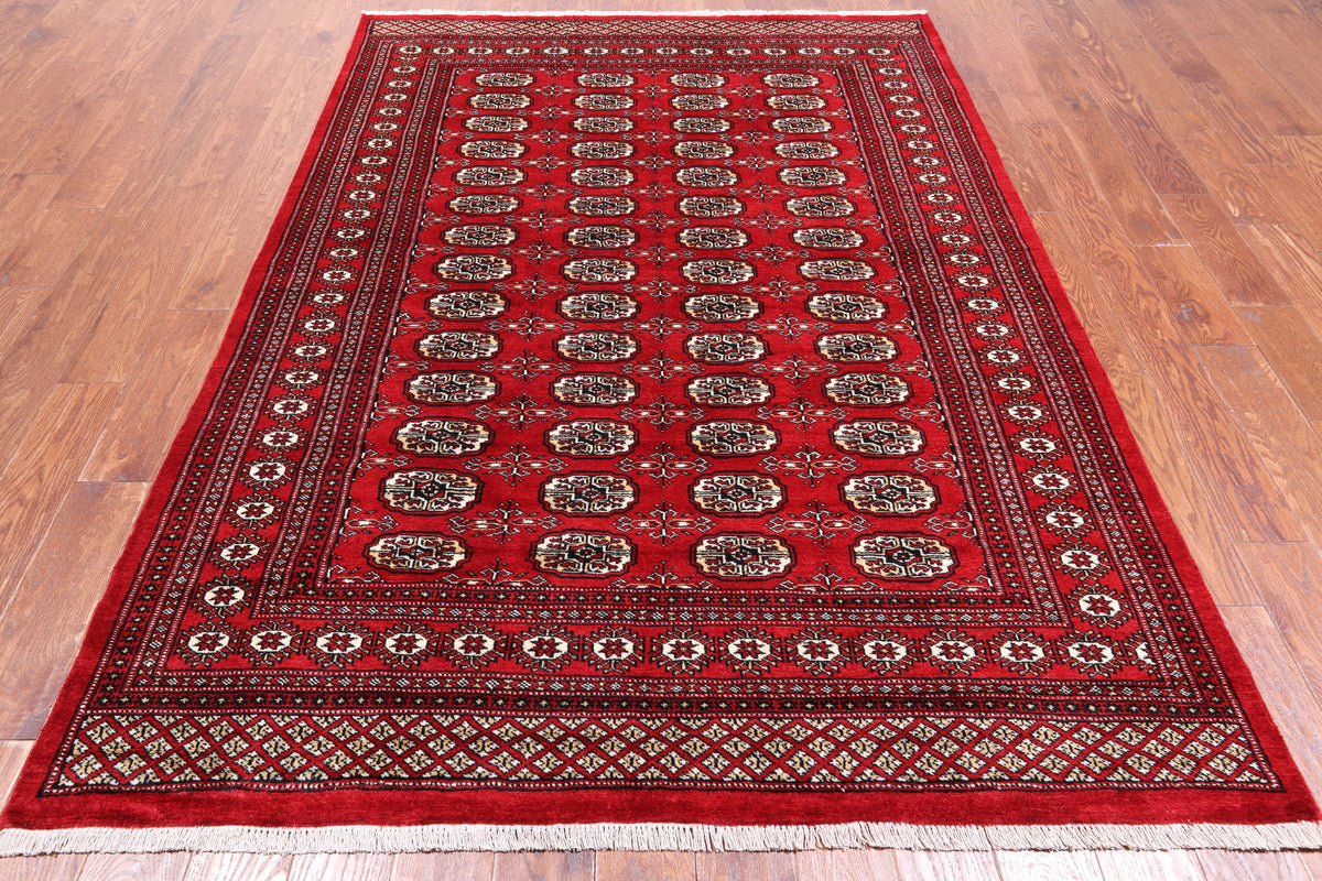 Red Bokhara Handmade Wool Rug - 5' 7" X 7' 11"