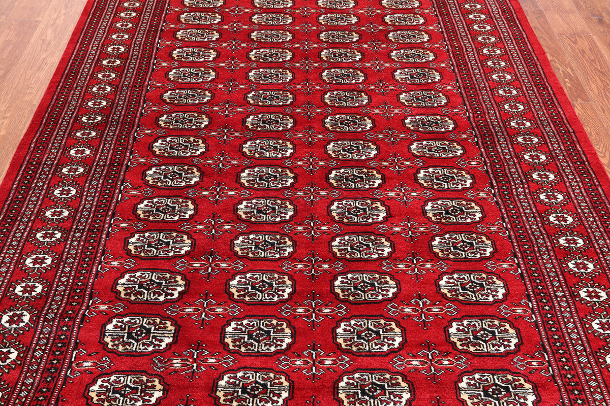 Red Bokhara Handmade Wool Rug - 5' 7" X 7' 11"