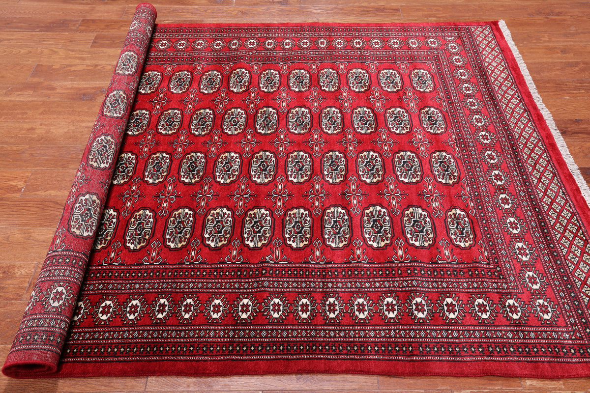Red Bokhara Handmade Wool Rug - 5' 7" X 7' 11"