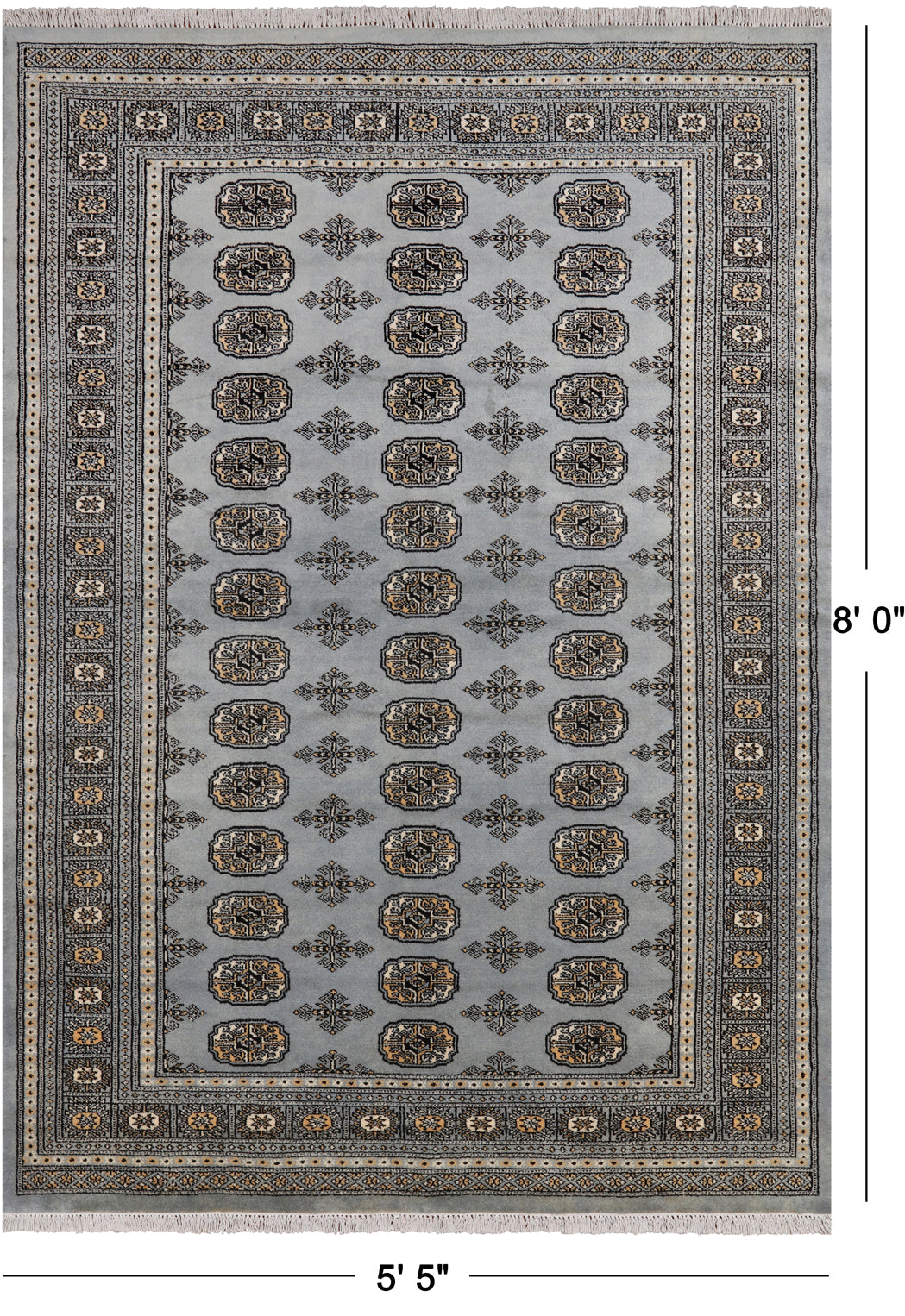 Grey Bokhara Hand Knotted Wool Rug - 5' 5" X 8' 0"
