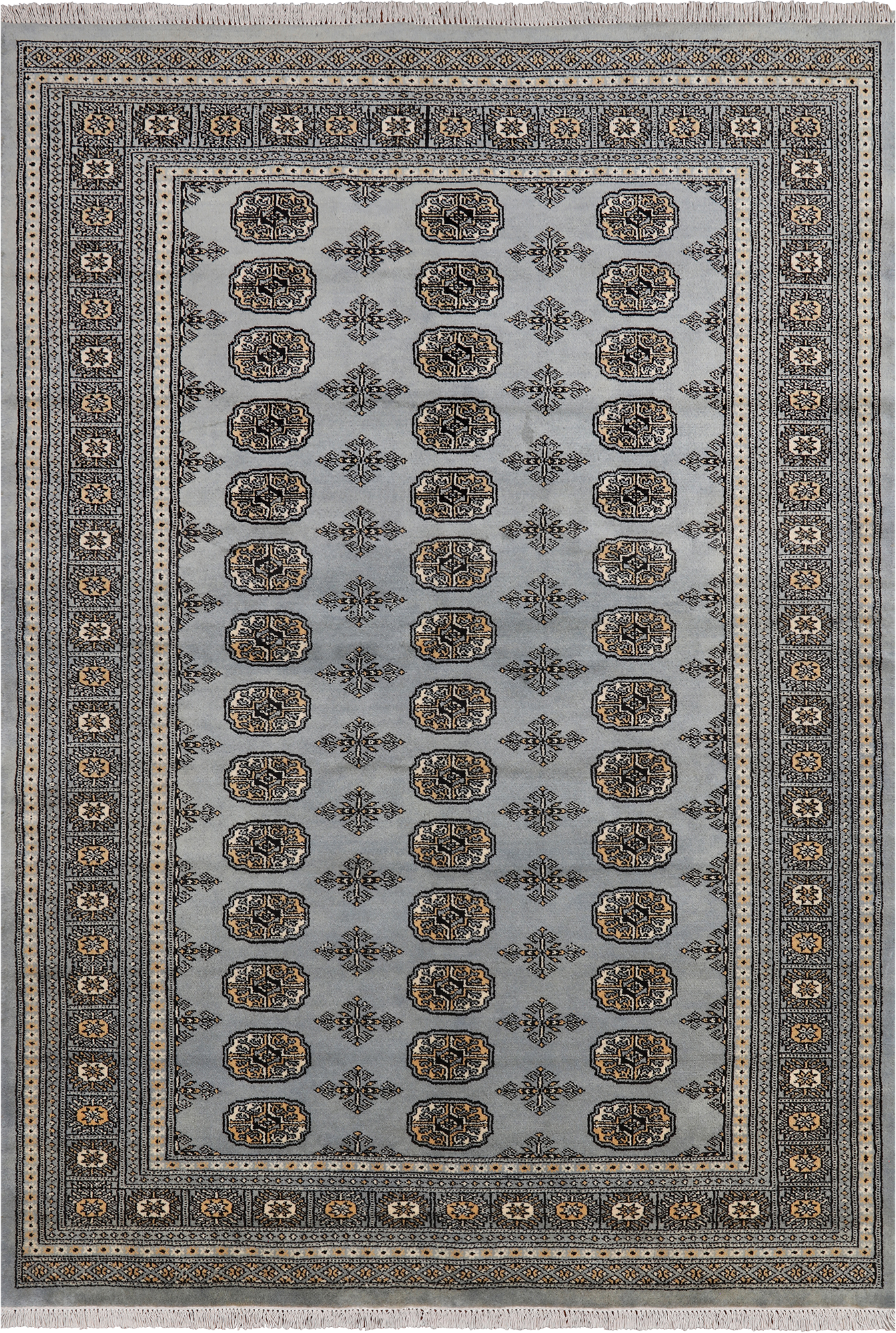 Grey Bokhara Hand Knotted Wool Rug - 5' 5" X 8' 0"