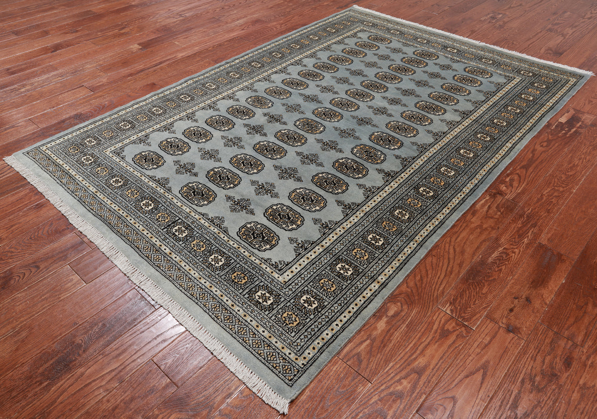 Grey Bokhara Hand Knotted Wool Rug - 5' 5" X 8' 0"