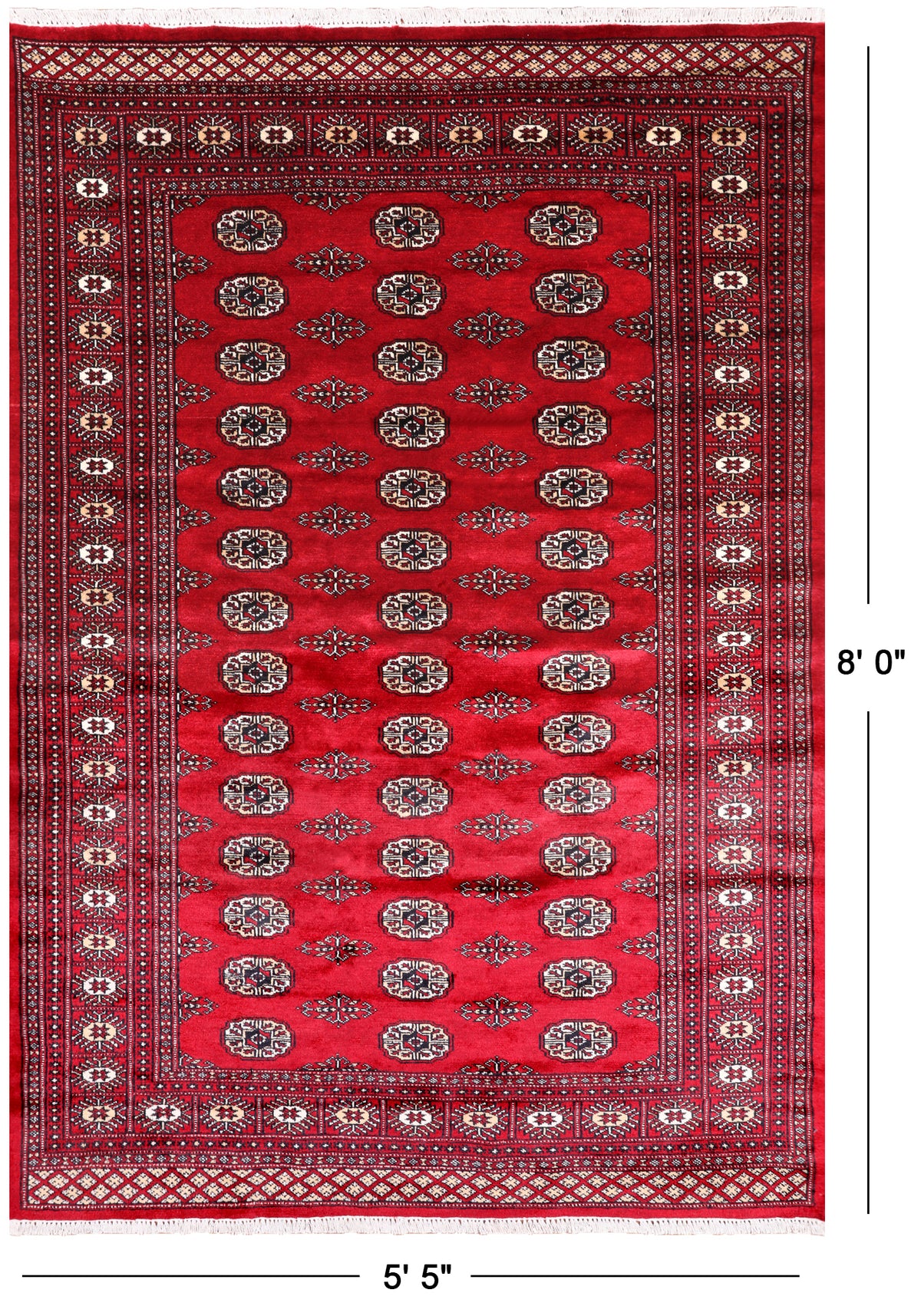 Red Bokhara Hand-Knotted Wool Rug - 5' 5" X 8' 0"