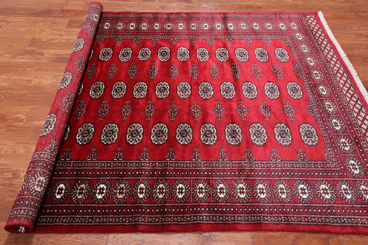 Red Bokhara Hand-Knotted Wool Rug - 5' 5" X 8' 0"
