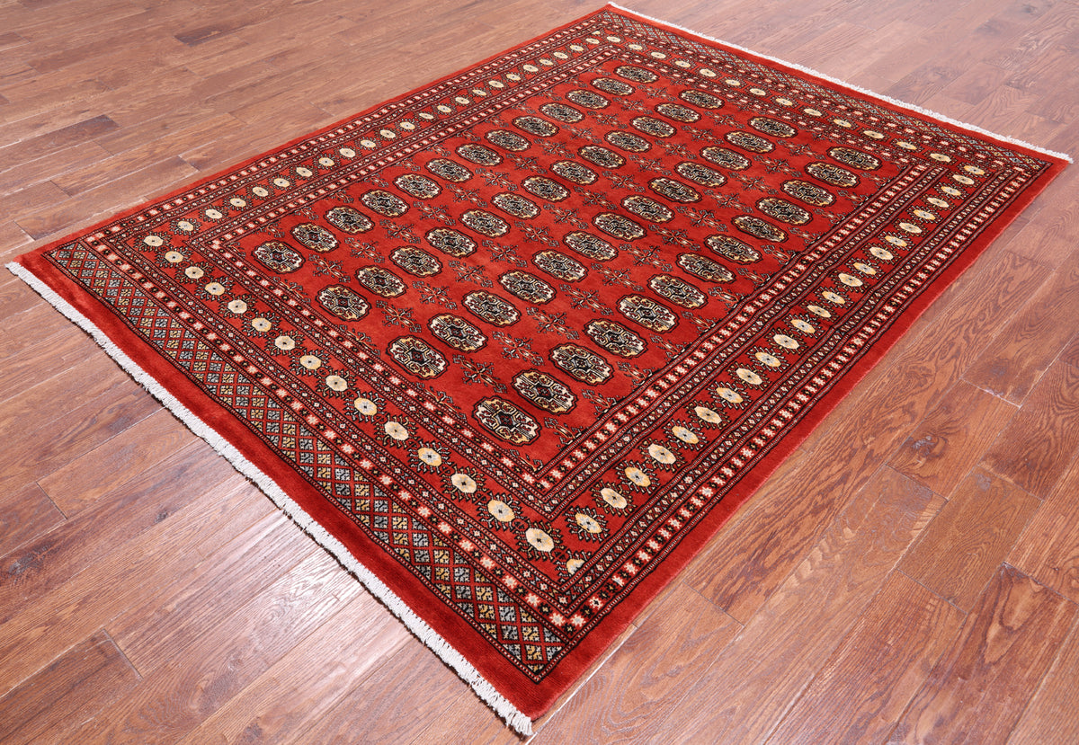 Rust Bokhara Hand-Knotted Wool Rug - 5' 7" X 7' 4"