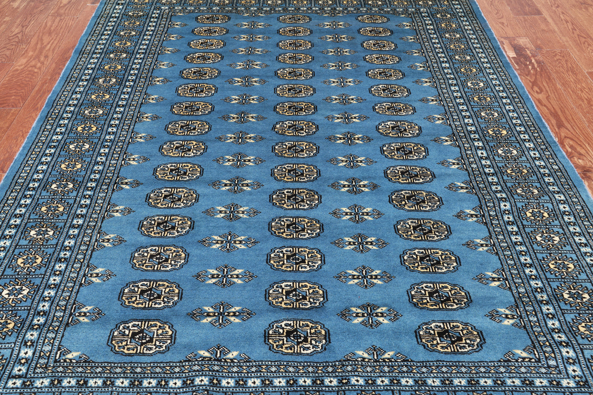 Blue Bokhara Hand Knotted Wool Rug - 5' 7" X 7' 10"