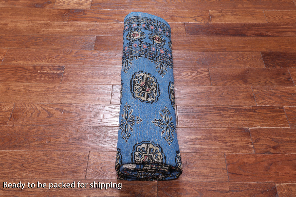 Blue Bokhara Hand-Knotted Wool Rug - 5' 7" X 8' 5"