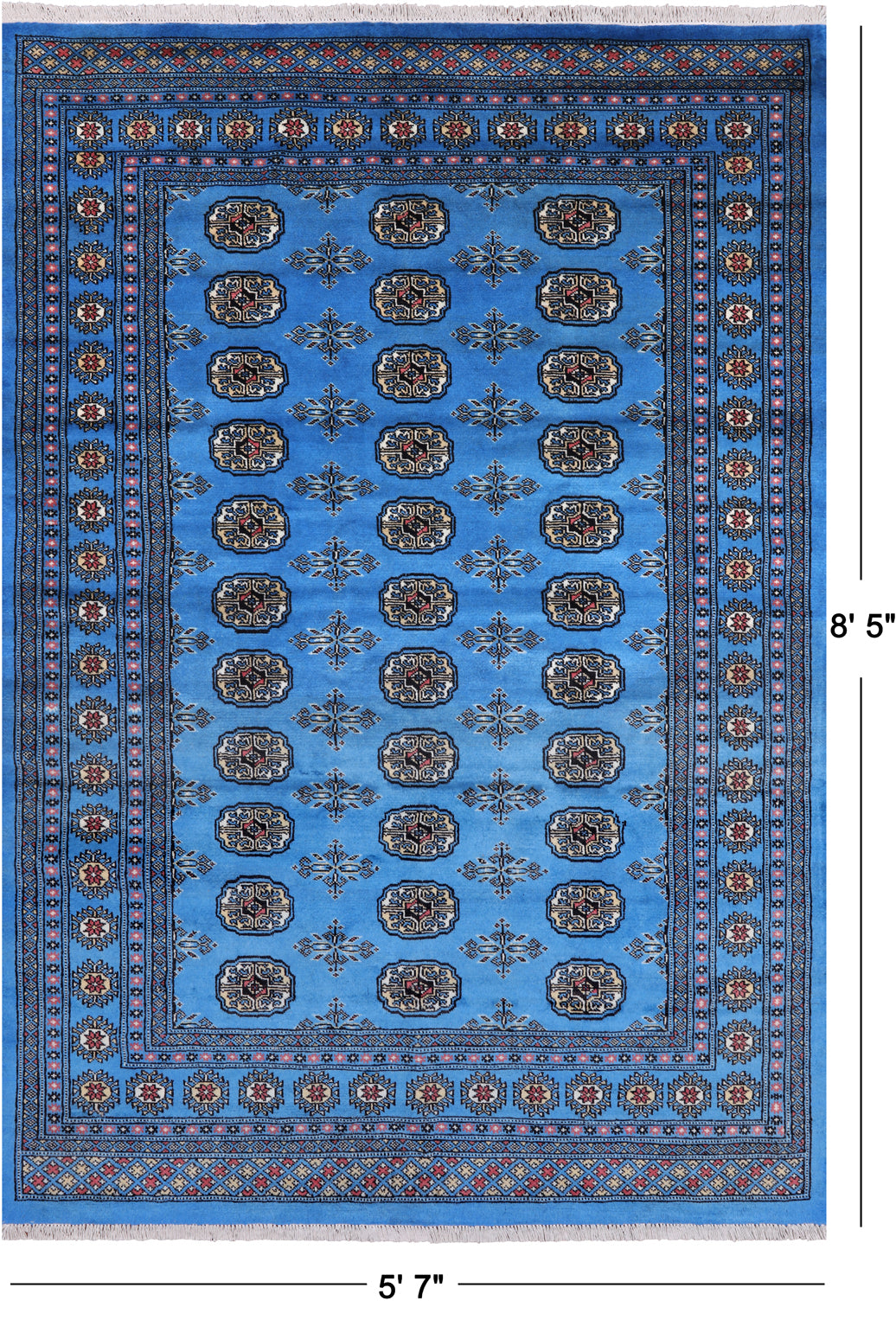Blue Bokhara Hand-Knotted Wool Rug - 5' 7" X 8' 5"
