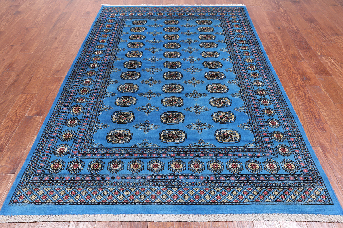 Blue Bokhara Hand-Knotted Wool Rug - 5' 7" X 8' 5"
