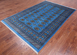Blue Bokhara Hand-Knotted Wool Rug - 5' 7" X 8' 5"