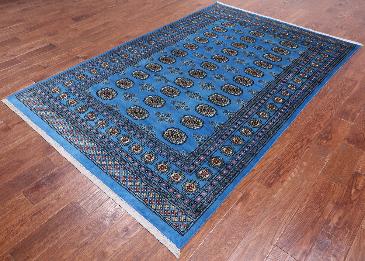 Blue Bokhara Hand-Knotted Wool Rug - 5' 7" X 8' 5"