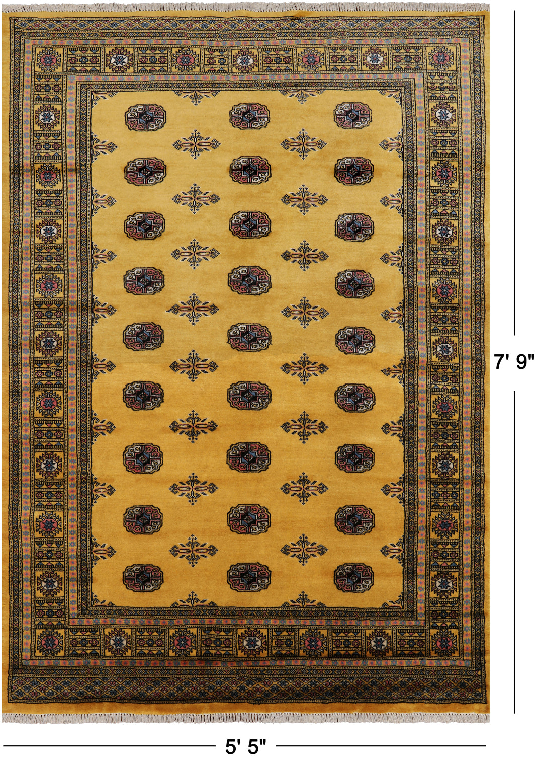 Gold Bokhara Handmade Wool Rug - 5' 5" X 7' 9"
