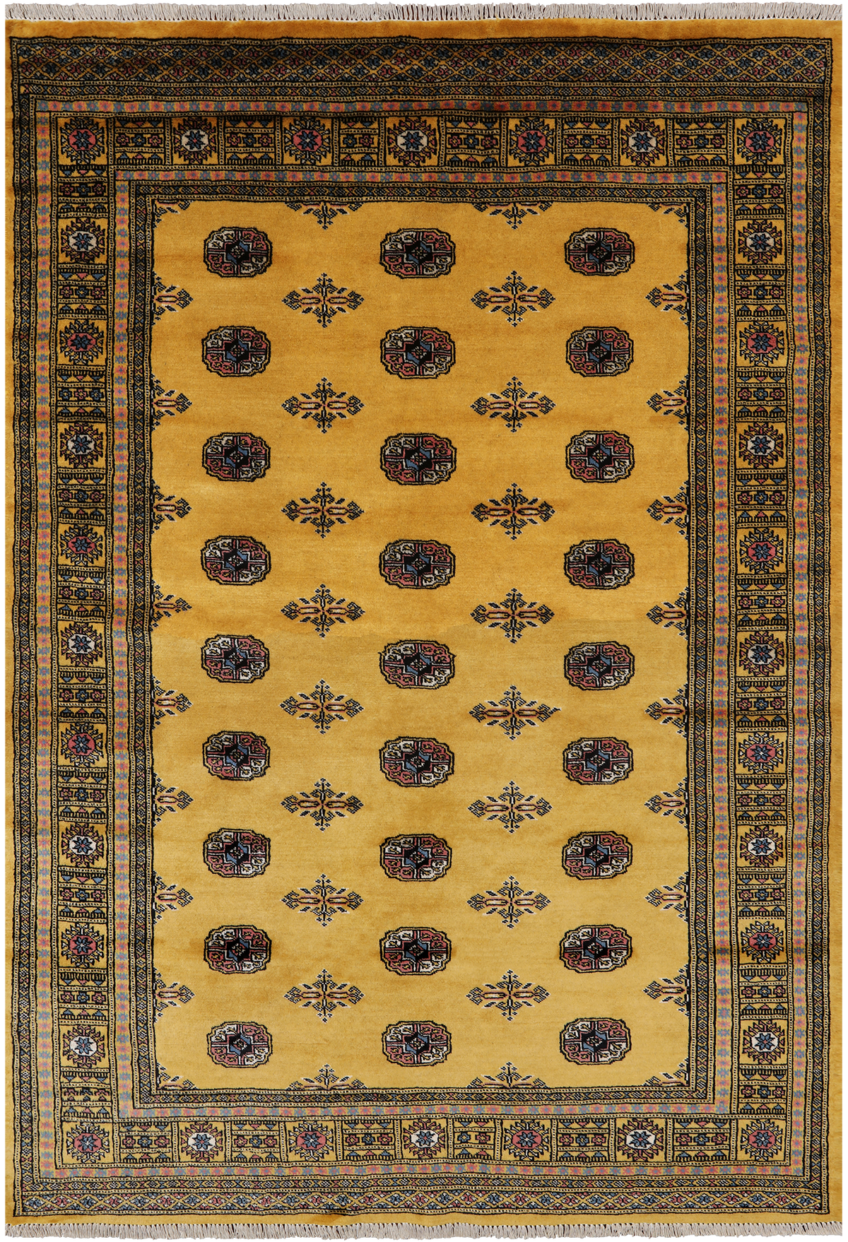 Gold Bokhara Handmade Wool Rug - 5' 5" X 7' 9"
