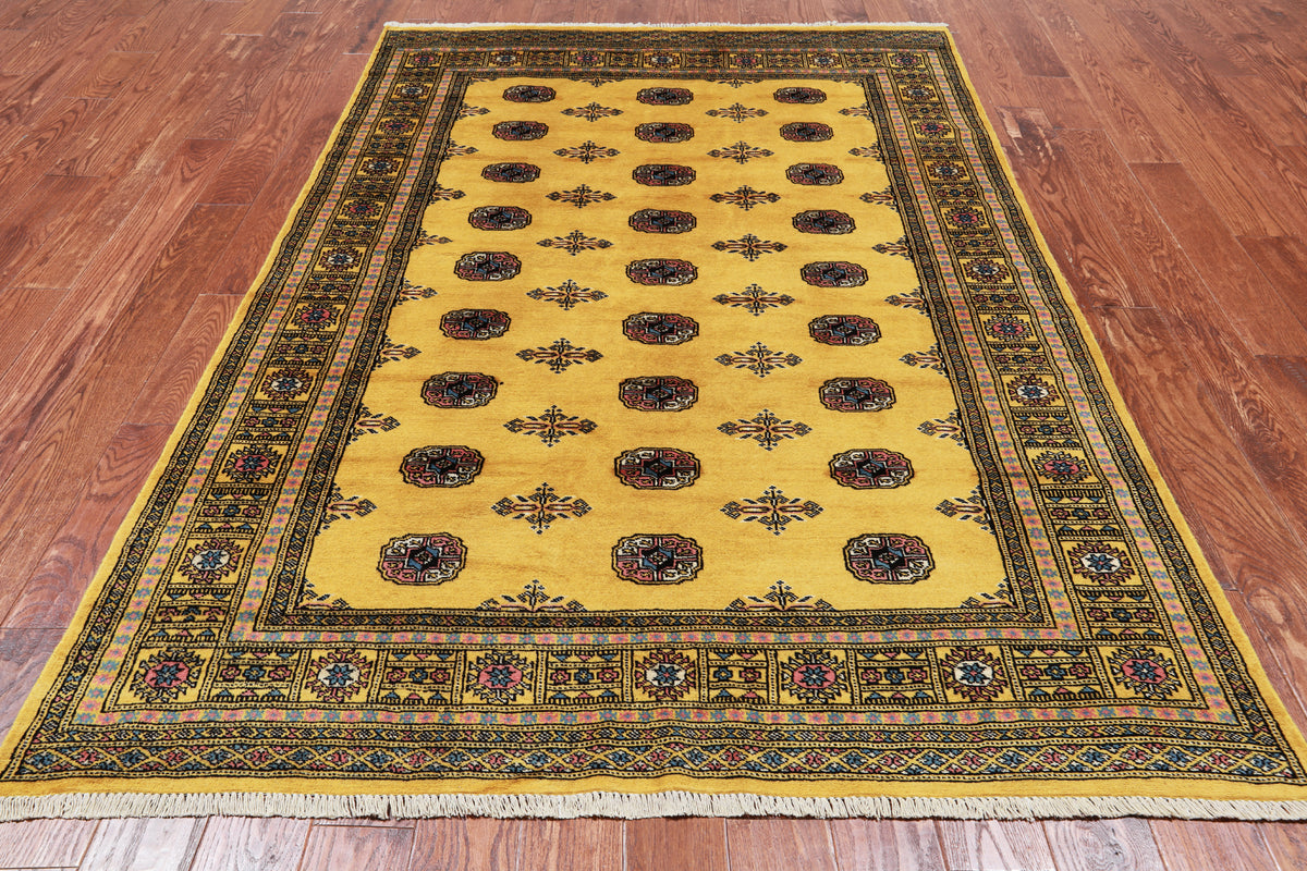 Gold Bokhara Handmade Wool Rug - 5' 5" X 7' 9"