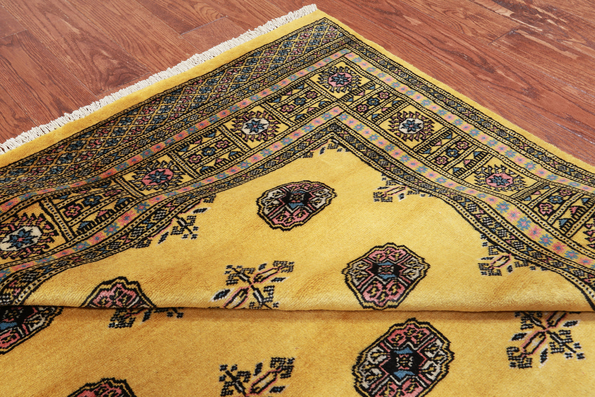 Gold Bokhara Handmade Wool Rug - 5' 5" X 7' 9"