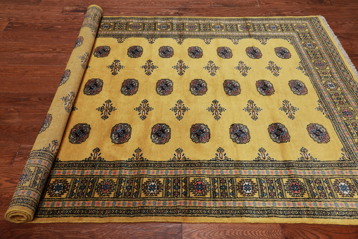 Gold Bokhara Handmade Wool Rug - 5' 5" X 7' 9"