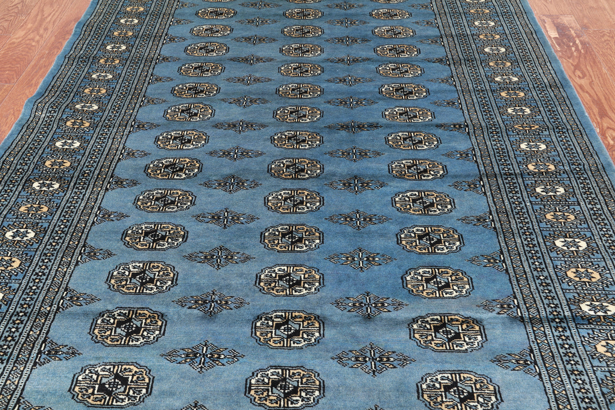 Blue Bokhara Handmade Wool Rug - 5' 7" X 7' 11"