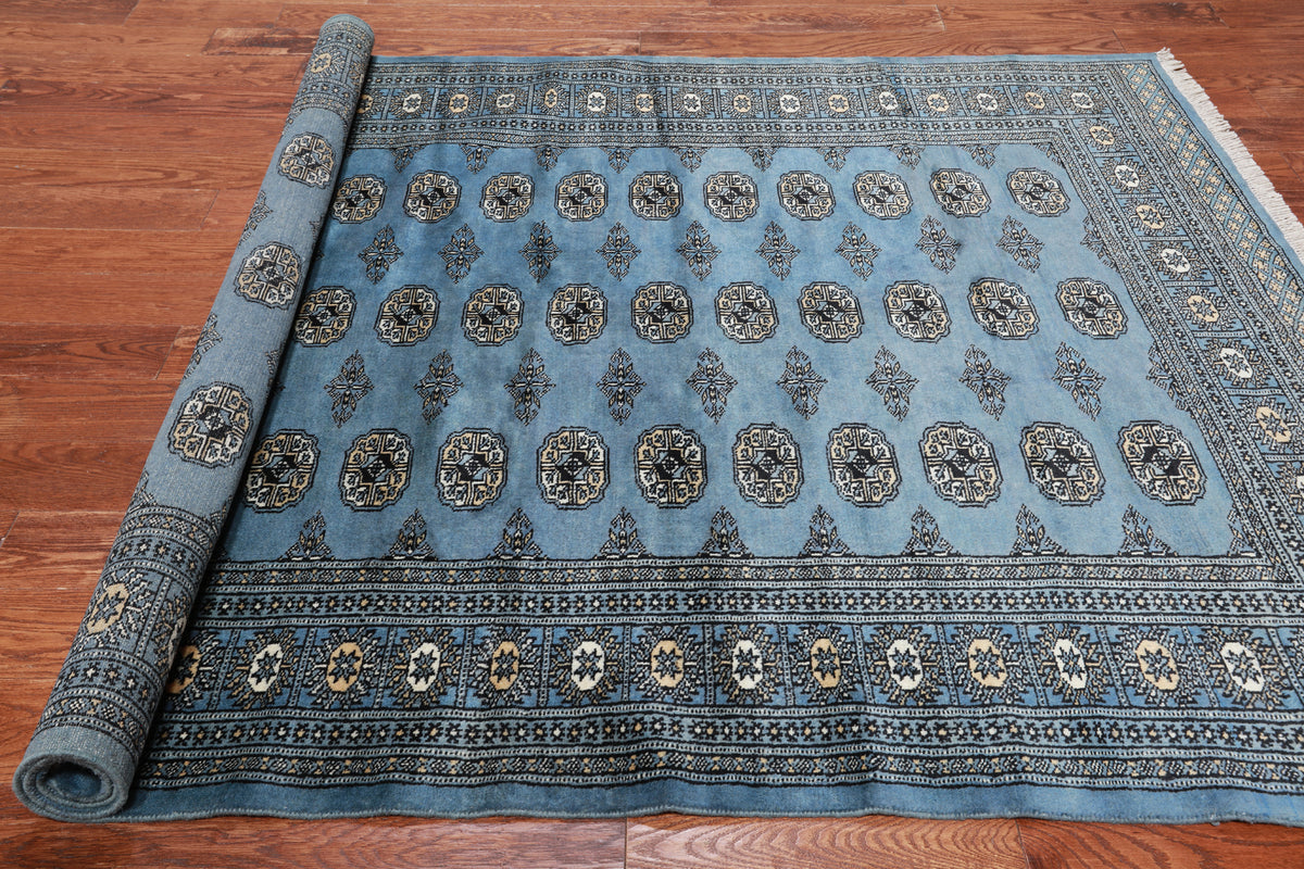 Blue Bokhara Handmade Wool Rug - 5' 7" X 7' 11"