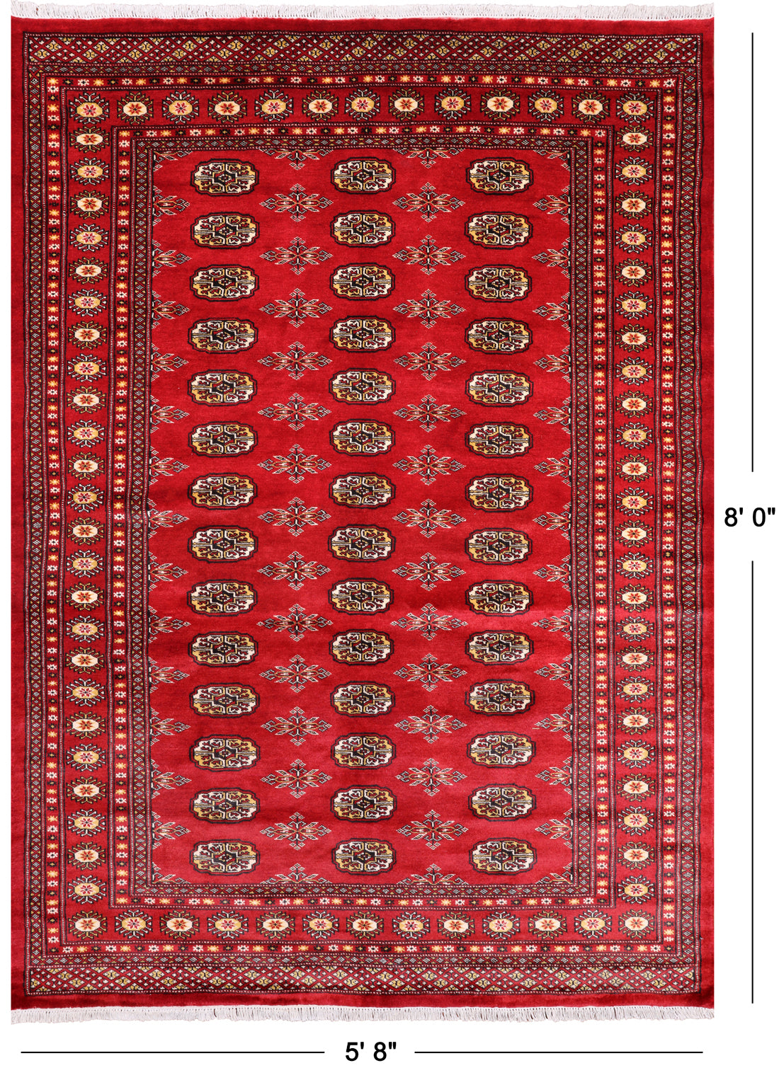 Red Bokhara Handmade Wool Rug - 5' 8" X 8' 0"