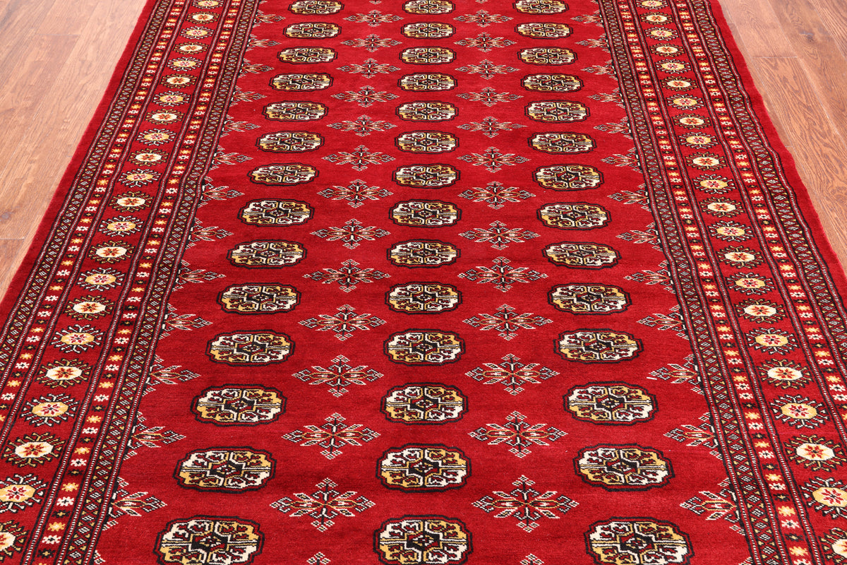 Red Bokhara Handmade Wool Rug - 5' 8" X 8' 0"