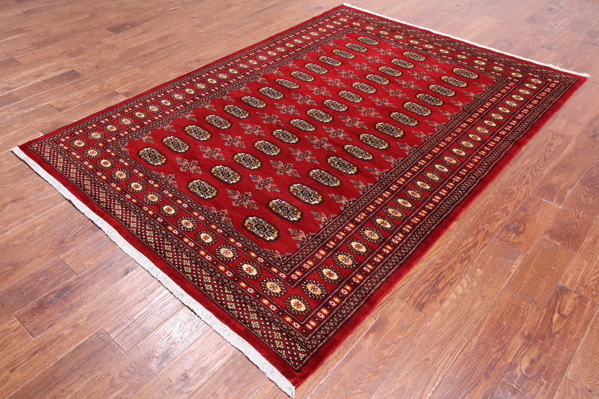 Red Bokhara Handmade Wool Rug - 5' 8" X 8' 0"