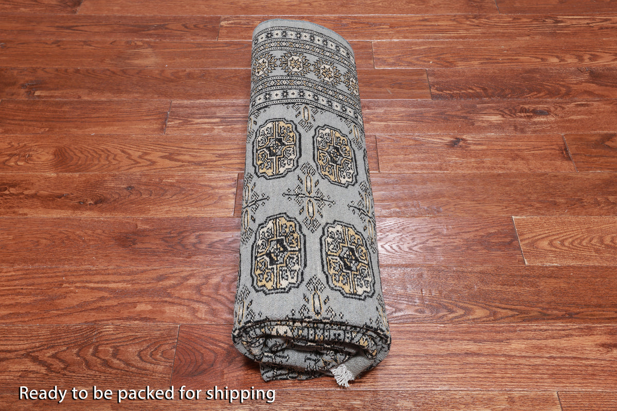 Grey Bokhara Hand-Knotted Wool Rug - 5' 6" X 7' 4"