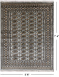 Grey Bokhara Hand-Knotted Wool Rug - 5' 6" X 7' 4"