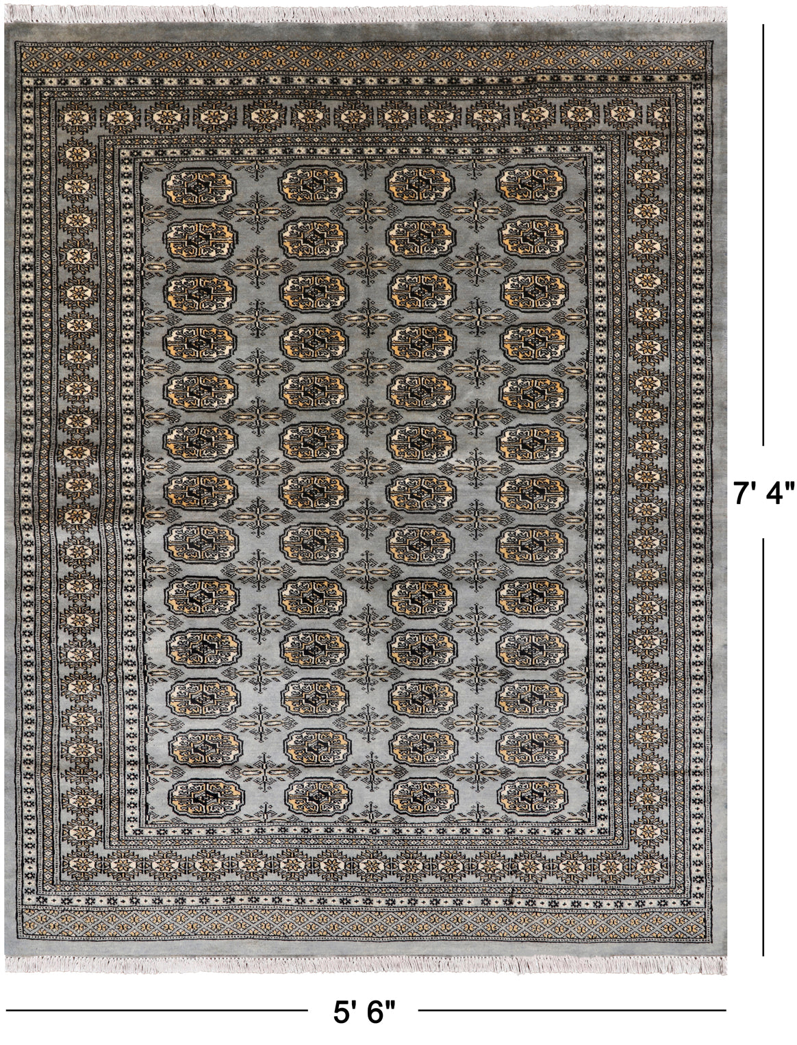 Grey Bokhara Hand-Knotted Wool Rug - 5' 6" X 7' 4"