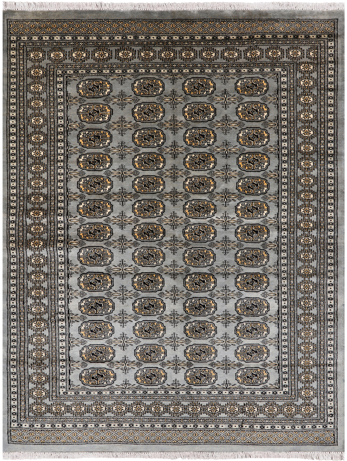 Grey Bokhara Hand-Knotted Wool Rug - 5' 6" X 7' 4"