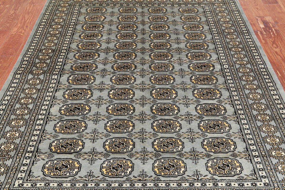Grey Bokhara Hand-Knotted Wool Rug - 5' 6" X 7' 4"