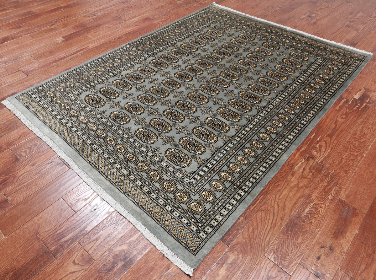 Grey Bokhara Hand-Knotted Wool Rug - 5' 6" X 7' 4"
