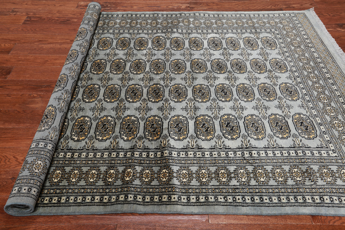 Grey Bokhara Hand-Knotted Wool Rug - 5' 6" X 7' 4"