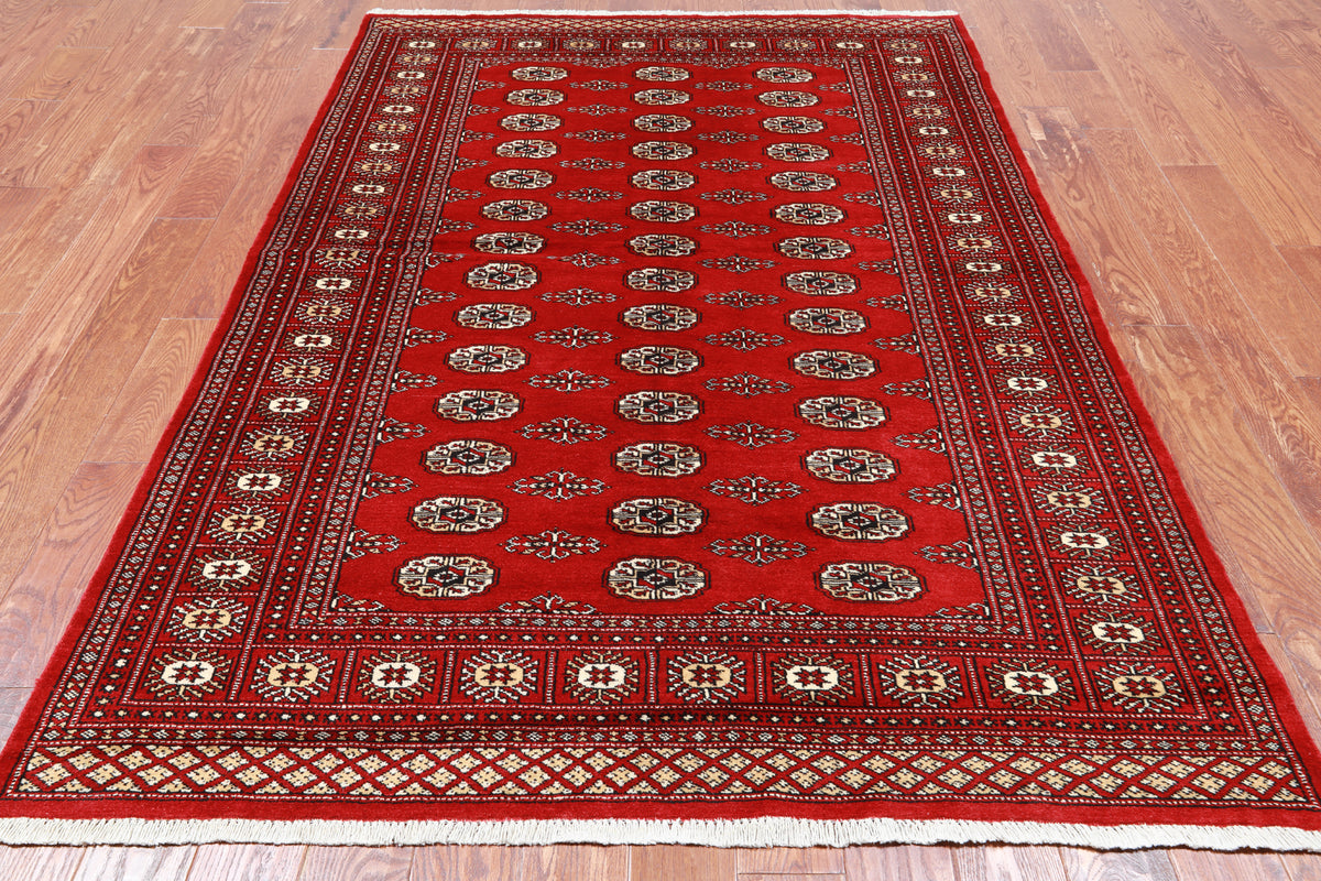 Red Bokhara Hand Knotted Wool Rug - 5' 5" X 7' 10"