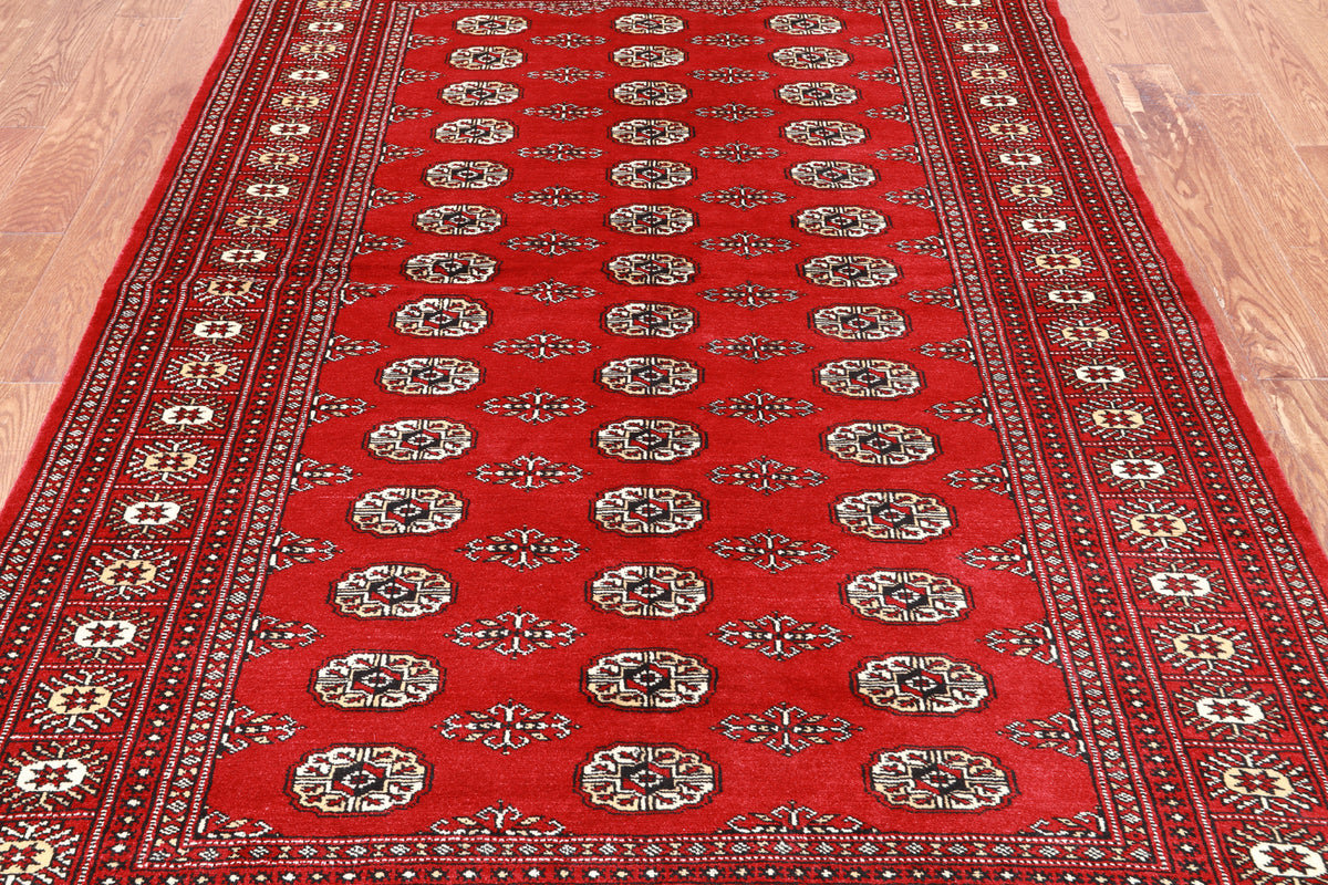 Red Bokhara Hand Knotted Wool Rug - 5' 5" X 7' 10"