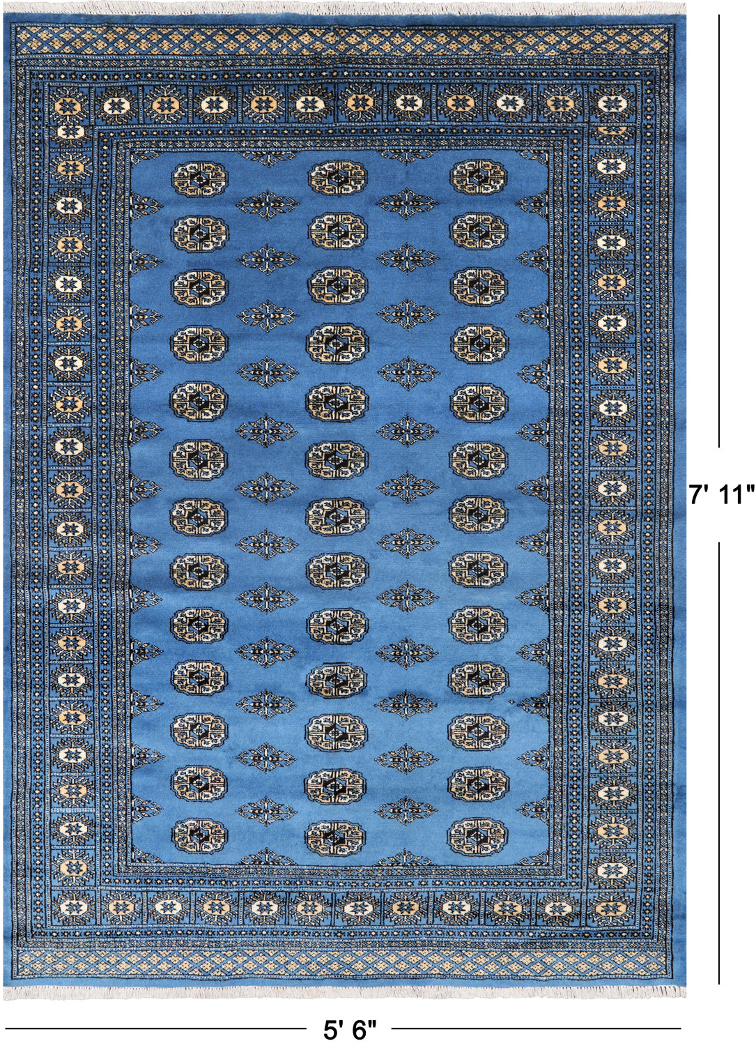 Blue Bokhara Hand Knotted Wool Rug - 5' 6" X 7' 11"