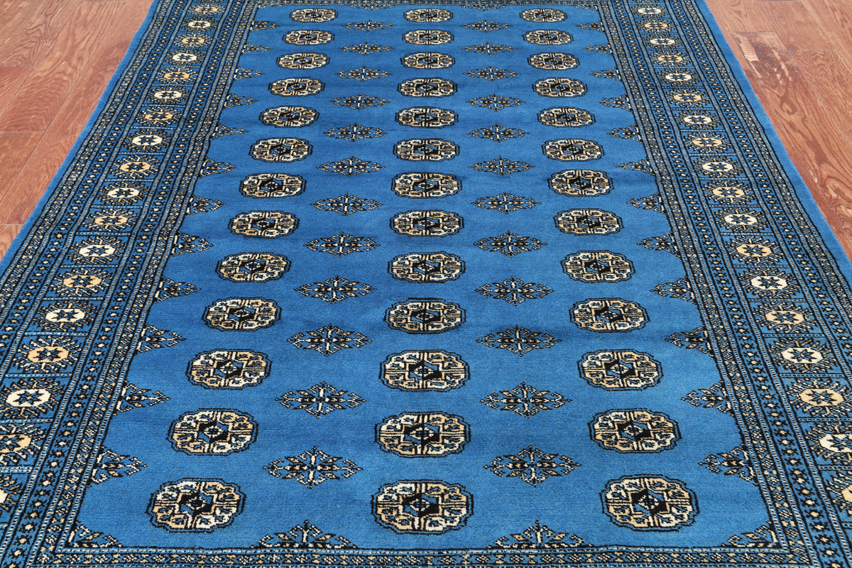 Blue Bokhara Hand Knotted Wool Rug - 5' 6" X 7' 11"