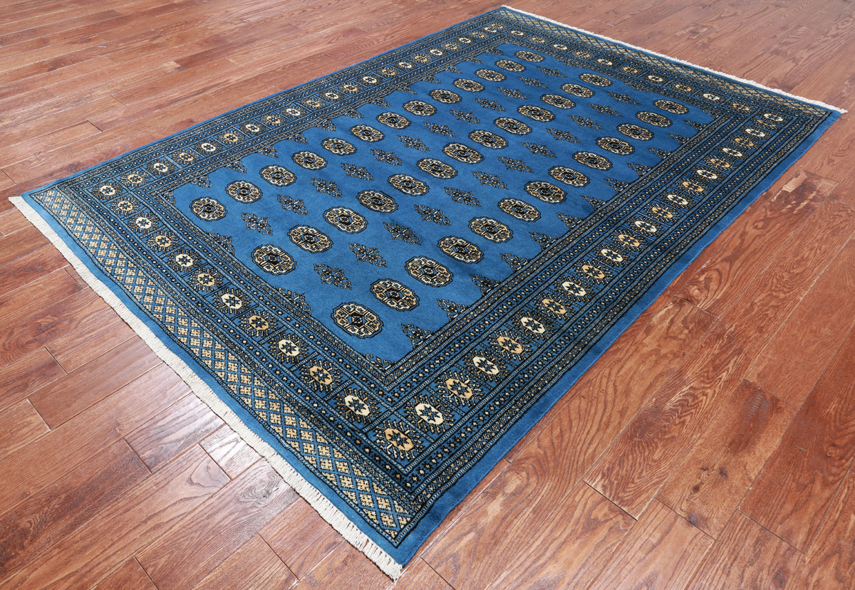 Blue Bokhara Hand Knotted Wool Rug - 5' 6" X 7' 11"