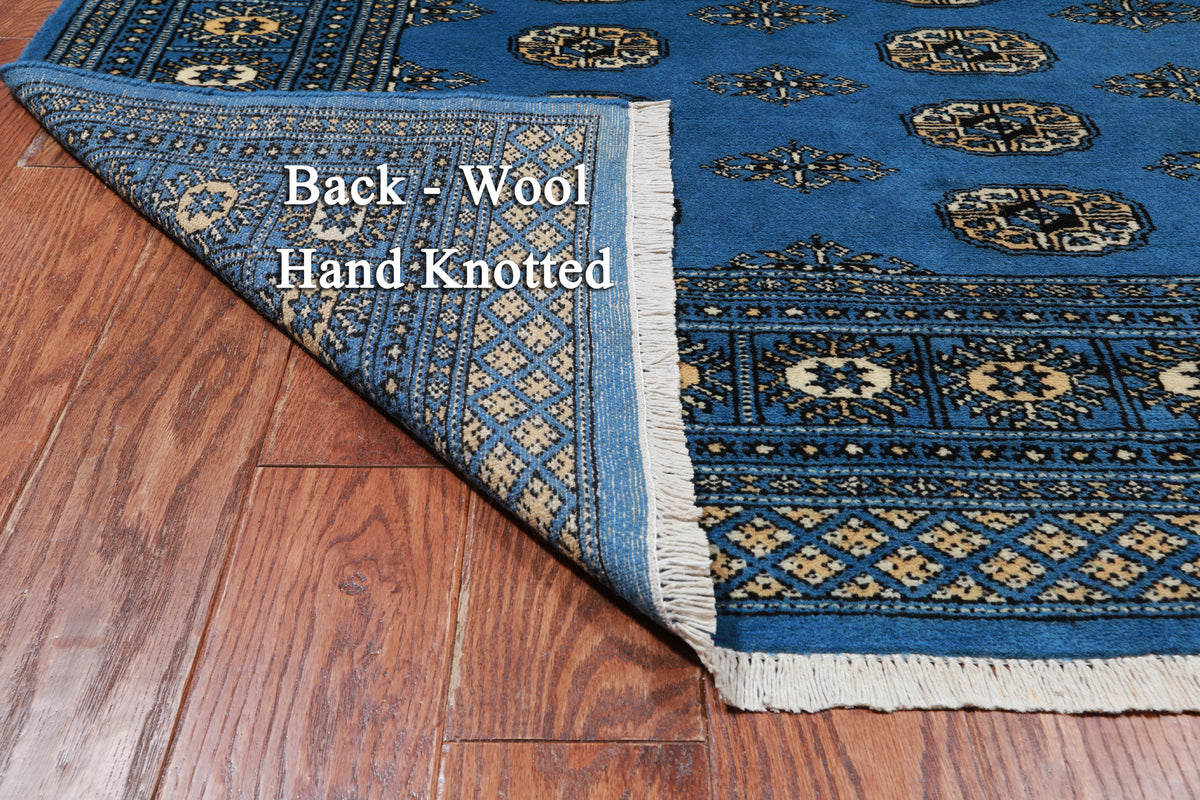 Blue Bokhara Hand Knotted Wool Rug - 5' 6" X 7' 11"