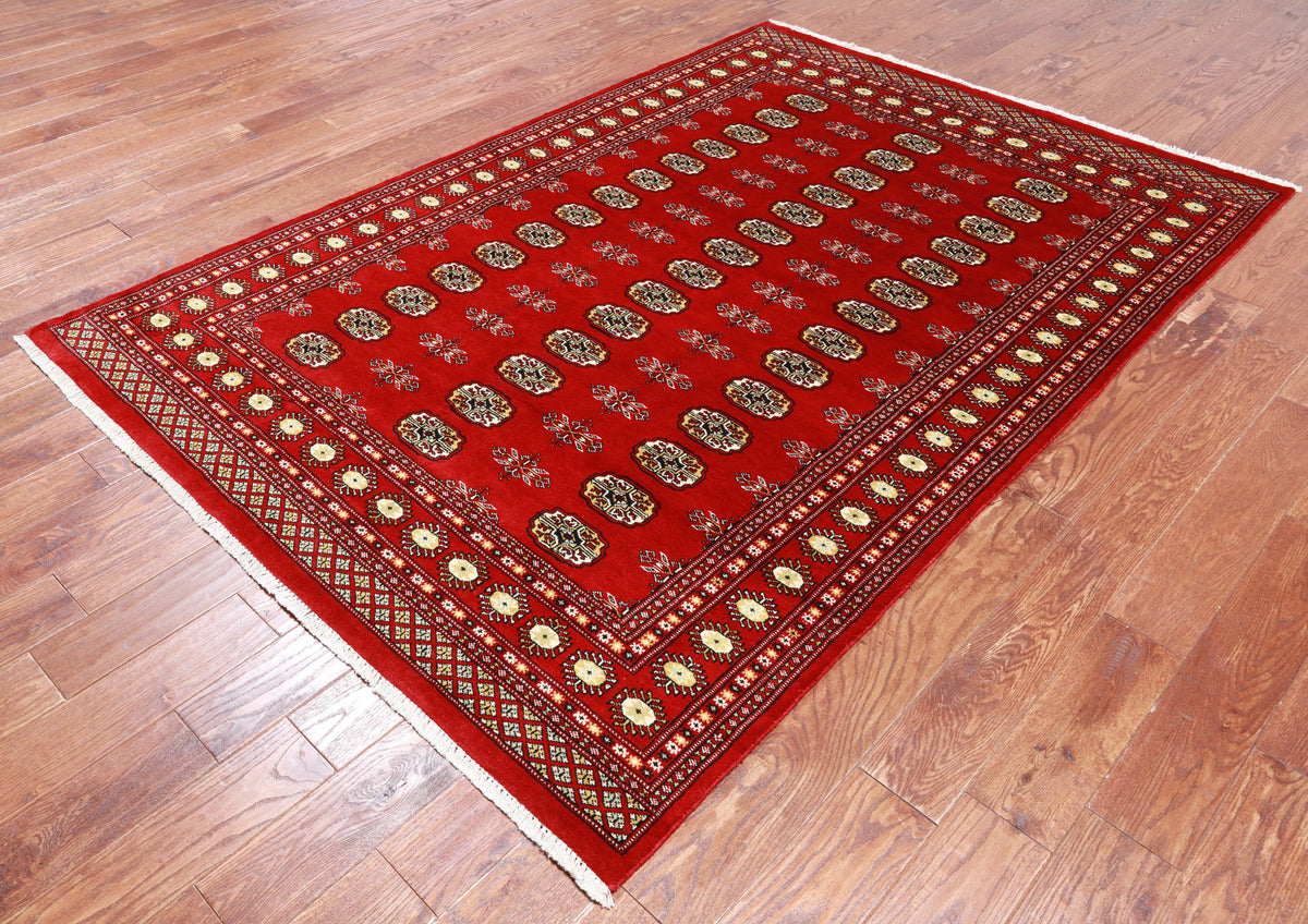 Red Bokhara Hand-Knotted Wool Rug - 5' 7" X 8' 1"