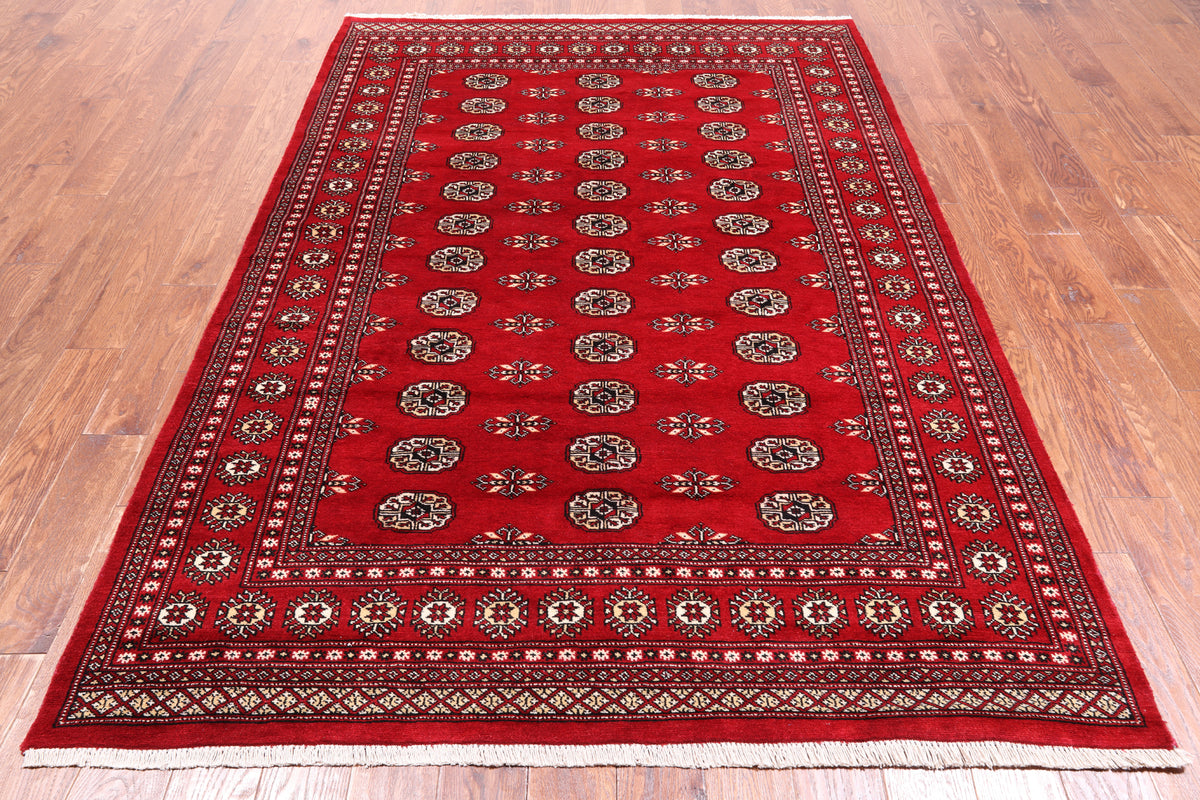 Red Bokhara Hand Knotted Wool Rug - 5' 7" X 8' 2"
