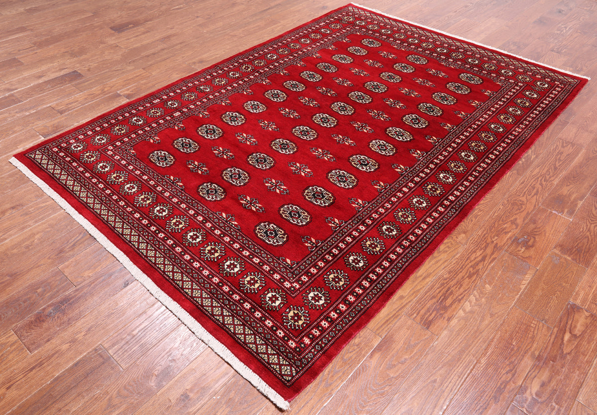Red Bokhara Hand Knotted Wool Rug - 5' 7" X 8' 2"