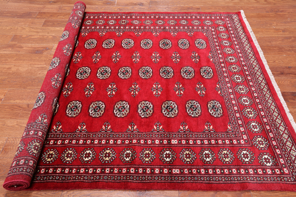 Red Bokhara Hand Knotted Wool Rug - 5' 7" X 8' 2"