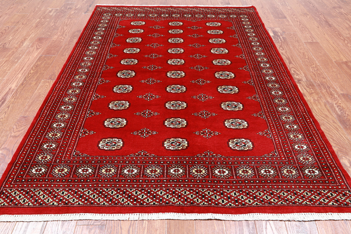 Red Bokhara Handmade Wool Rug - 5' 6" X 7' 10"